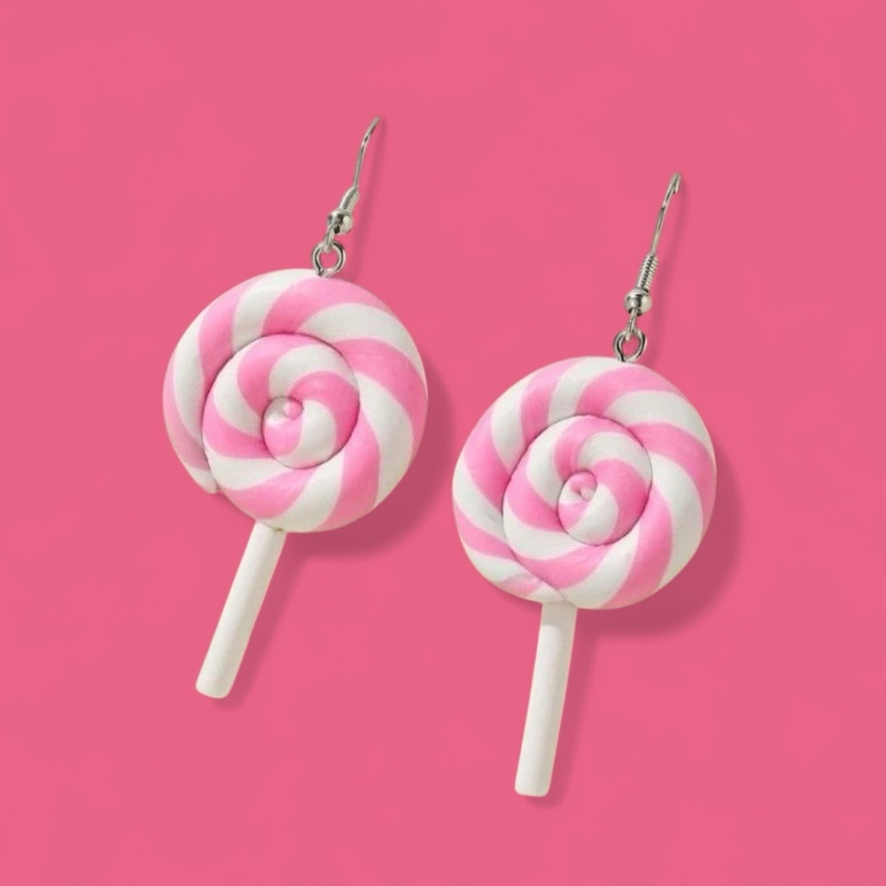 Pink and White Swirl Lollipop Earrings​